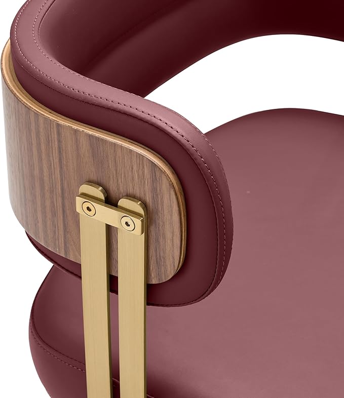 Modern Mid-Century Upholstered Leather Dining Chairs with High-Resilience Foam, Walnut Wood Veneer&Gold Metal Legs,Dining Chairs with Anti-Slip Pads,Cherry