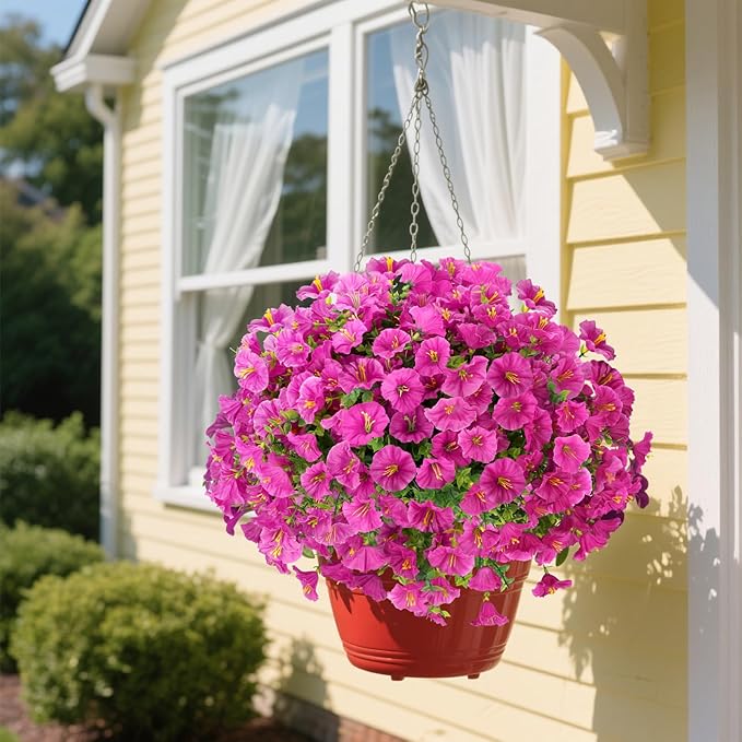 12 Bundles Artificial Flowers for Outdoors Decorations, Fake Flowers Artificial Plants Outdoor, Colorful Faux Morning Glory Realistic UV Resistant for Garden Patio Porch Home Decor (Rosered)