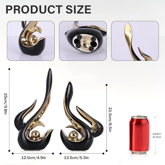 DOVDOV Black and Gold Decor, Ceramic Abstract Sculptures and Statues, Modern Art mid Century Decor Coffee Table Living Room Dining Room Table Bedroom Office Home Shelves Fireplace countertop Decor.