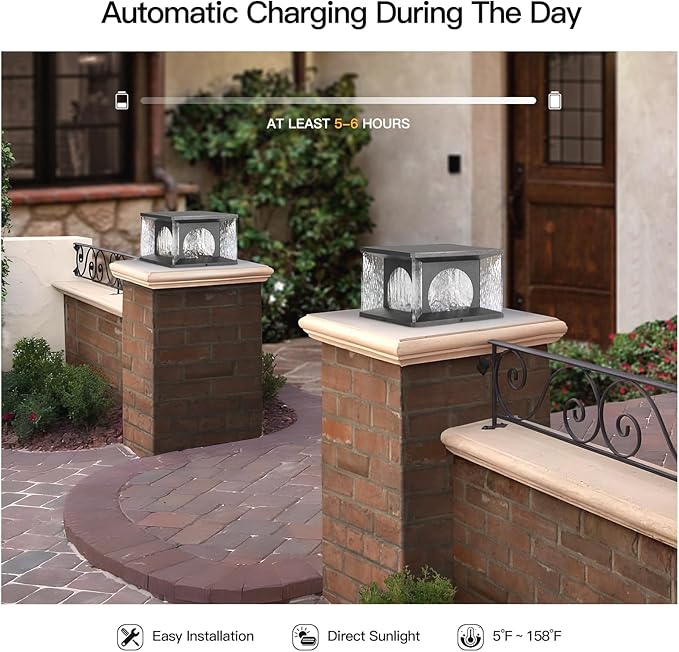 Solar Post Light Outdoor, 11.8" Modern LED Column Lamp IP54 Waterproof Pillar Lights 3000K Patio Entrance Landscape Lighting Fence Deck Cap Lantern for Garden Yard Driveway Pathway Decor