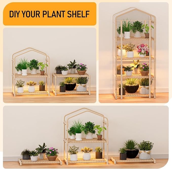 SPECILITE Indoor Greenhouse with Grow Lights - 4 Tiers 27.6"L×19.3"W×61.4"H Outdoor Mini Green House with Zip PVC Cover and Dimmable 45W Full Spectrum Plant Light with Timer for Seed Starting Trays