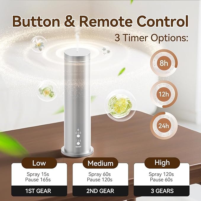 Waterless Essential Oil Diffuser with Bluetooth - 100ml Cold Air Scent Diffuser, 6 Aromatherapy Oils & Remote Control - Portable Aromatherapy Diffuser for Home, Office & Spa - Silver