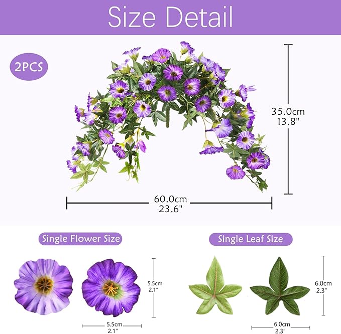 Artificial Flowers for Outdoor Decoration Spring Summer Fake Plants, 2PCS Faux Flower Silk Petunias UV Resistant Realistic for Porch Planter Balcony Home Garden Yard Decor Purple White