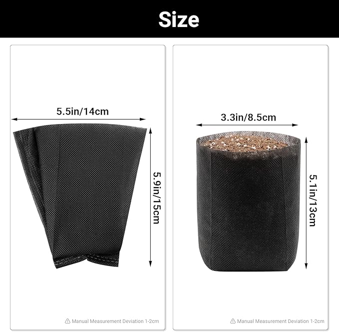 Black Plant Grow Bags for Plants Nursery, Pack of 200 5.5x5.9 Breathable Non-Woven Fabric Grow Bags for Planting Seedling Pots Nursery Pots