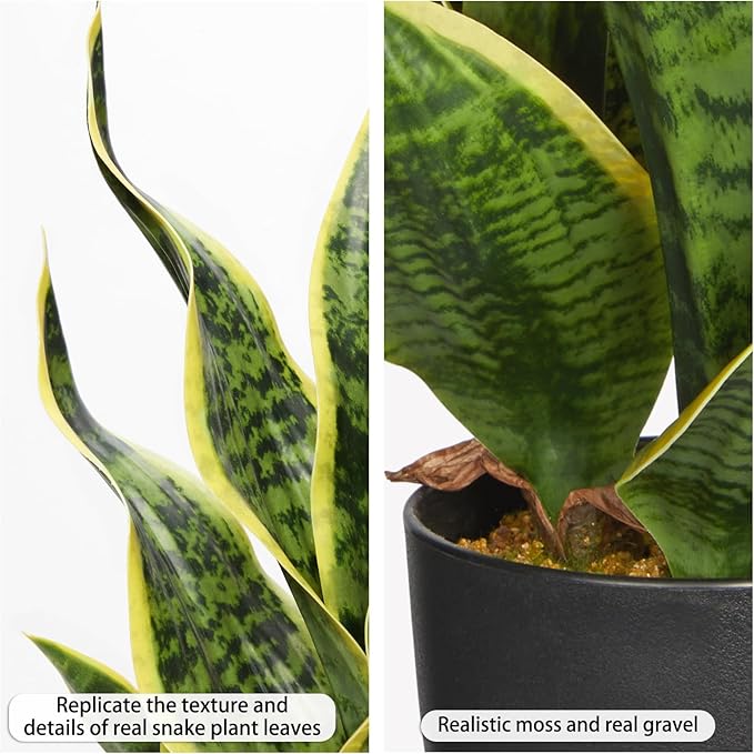 Artificial Snake Plant 11 Inch Small Potted Good Luck Plant Fake Snake Plants Faux Mother In Law Tongue Sansevieria Plant - Fake Laurentii for Indoor Outdoortall Fake Tropical Plant Home Office Decor