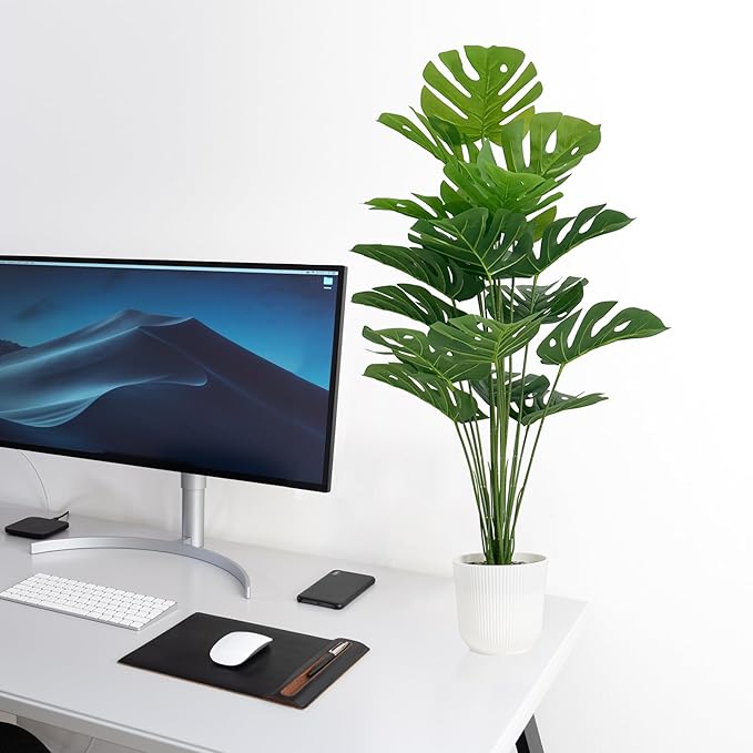 SAJANDAS Set of 2 Artificial Monstera Deliciosa Plants in Pots, Fake Tropical Trees with Greenery Leaves Stems, 32 Inch Faux Swiss Cheese Floor Plants for Home Porch, Garden, Office, Store Decor