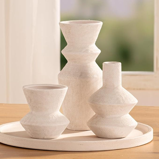 Ceramic Vase Home Table Decor - White Flower Vase Set of 3 Living Room Kitchen Decorations Farmhouse Modern Rustic Vases Decorative Centerpiece for Shelf Bedroom Office Bathroom Dining Coffee Desk