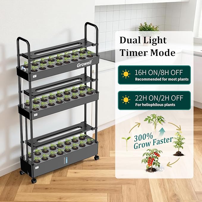 Large Basket Hydroponics Growing System Kit, 48 Pods Vertical Hydroponic Garden with 2 Grow Light Modes, Auto Circulating Water System, 40L Indoor Gardening System for Herb Vegetable Fruit