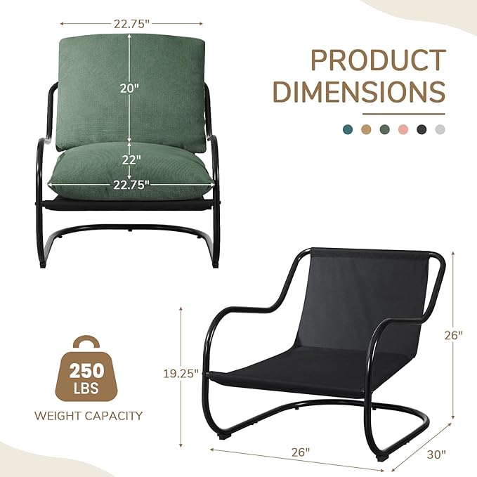 Peace nest Comfy Accent Chair Modern Living Room Bedroom Armchair with Mental Frame Comfortable Shredded Foam Cushion for Balcony Lounge Reading Meeting Room Green