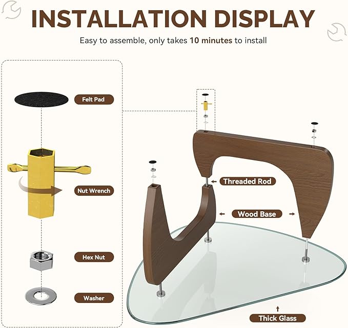 Modern Glass Coffee Table, Triangle Center Table with Tempered Glass Top& Unique Wooden Base, 31.5” Mid Century Tea Tables for Living Room, Apartment, Office,Walnut &Transparen