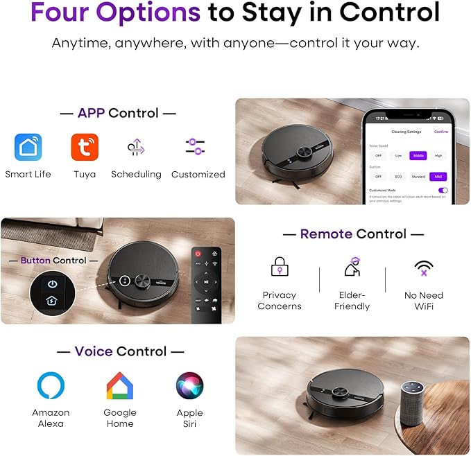 MONSGA Robot Vacuum and Mop Combo, 5000Pa Robotic Vacuum with Lidar Navigation, 180mins Runtime, Tangle-Free Robot Mop, 5 Editable Maps, APP/Remote/Voice Control, Ideal for Hard Floors and Carpets