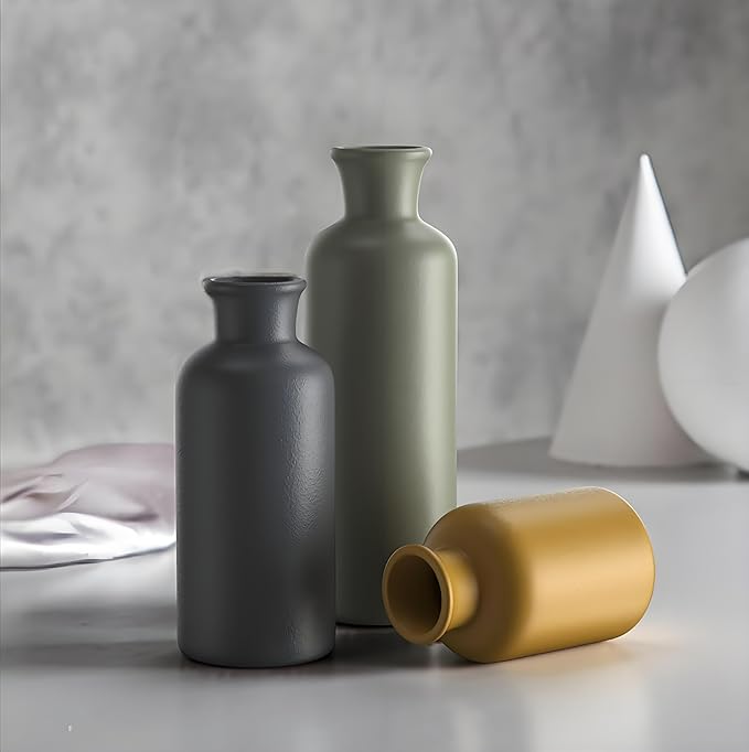 3PCS Ceramic Vase Set for Pampas Grass, Modern Boho Home Decor, Matte Handmade Vases Multi-Color for Farmhouse Living Room Shelf, Mantel, Centerpieces, Kitchen, Coffee Table Decoration