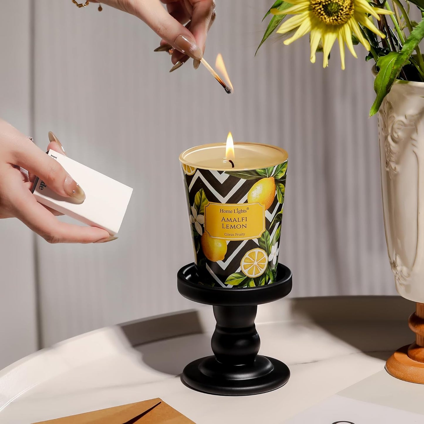 HomeLights Large jar Candle | 1-Wick Long-Lasting Scented Candles, 6.7oz Natural Soy Wax Candle for Home Scented, Eclectic Mixed Styles Gifts for Women & Men, Amalfi Lemon