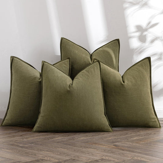 MIULEE Olive Green Linen Pillow Covers Pack of 4 Decorative Natural Solid Throw Pillow Covers Soft Accent Boho Farmhouse Couch Pillowcases Modern Home Decors for Living Room Bed Sofa 18x18 Inch