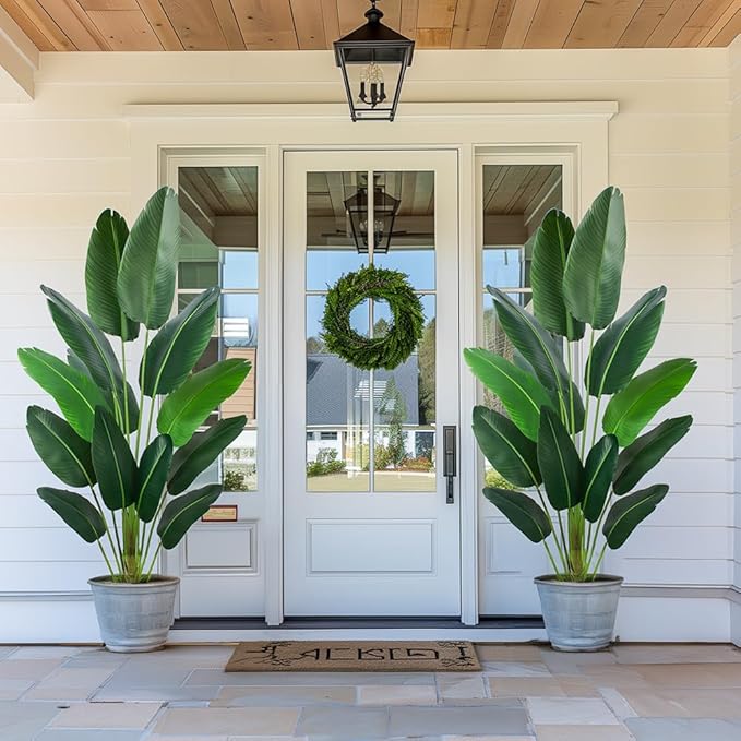 Artificial Bird of Paradise Plant 6 Ft Tall Fake Banana Leaf Plant for Indoors and Outdoors,Faux Palm Tree with Plastic Pot for Office and Home Decor,L1802PCS