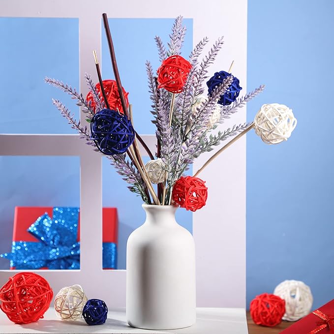 Patelai 36 Pcs Wicker Rattan Balls Decorative Balls for Vase Centerpiece Bowls Orbs Filler for Home Decor,4 Sizes(Royal Blue, White, Red)