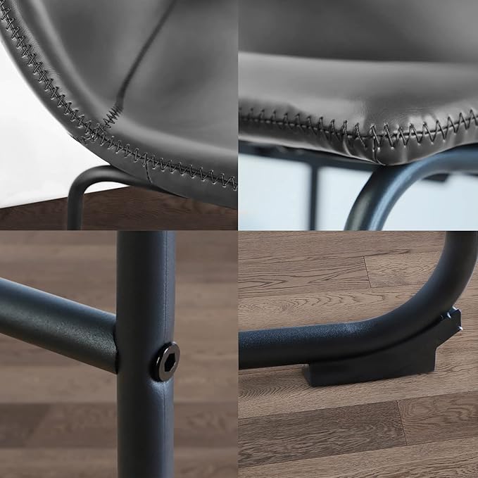 Rfiver Pu Faux Leather Bar Stools Set of 2, Industrial Pub Barstools with Back and Footrest, Modern Armless Bar Height Stool Chairs (Grey, 24" Counter Chair x2)