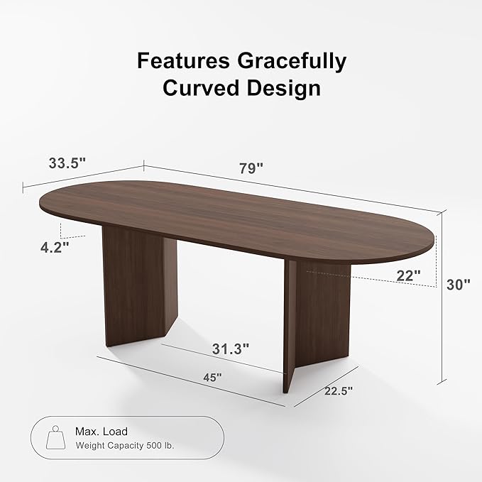 Casaphoria 79" Dining Table for 6, Wood Kitchen Table with Scratch-Resistant Top & V-Shaped Base, Modern Farmhouse Oval Dining Table for Living Room, Kitchen, Easy Assembly, Walnut