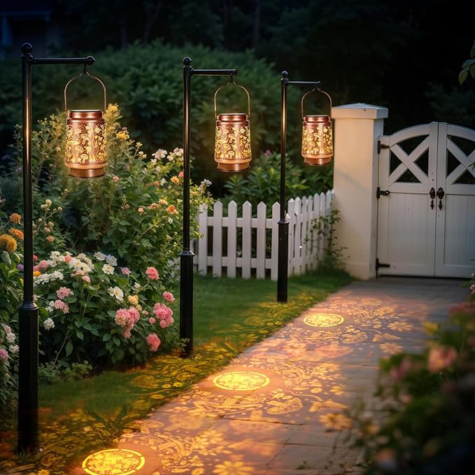 Homemory Solar Lanterns Mushroom Lights Outdoor Waterproof Garden Decor Women Gifts for Birthday, LED Hanging Solar Lights Metal Lantern Decoration Outside for Yard, Patio, Backyard, Porch, Lawn