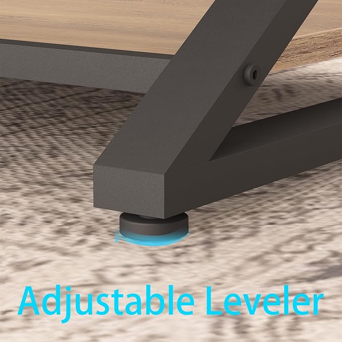 HSH Rustic Farmhouse Coffee Table, Modern Minimalist Wood and Metal Living Room Table, 2 Tie Rectangle Center Table with Storage & Display Shelf, Simple Office Cocktail Tea Table, Rustic Oak, 39 Inch