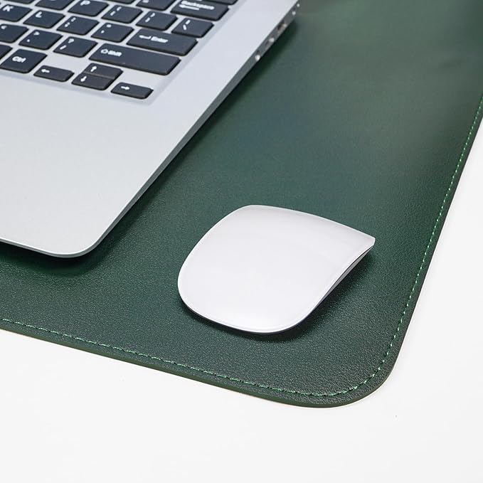 AFIING Leather Desk pad Protector, Large Non-Slip Office Desk Mat with Natural Cork & PU Leather, Waterproof Writing Mouse Pad for Office and Home (55in*17in,Dark Green)