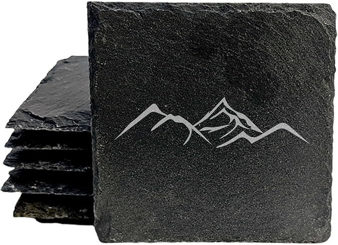 Mountain Majesty Slate Coasters with Stunning Mountain Scene Design - Perfect for Home and Office Decor and Protection of Surfaces, Available in Square or Round Coasters - Square Slate - Set of 5