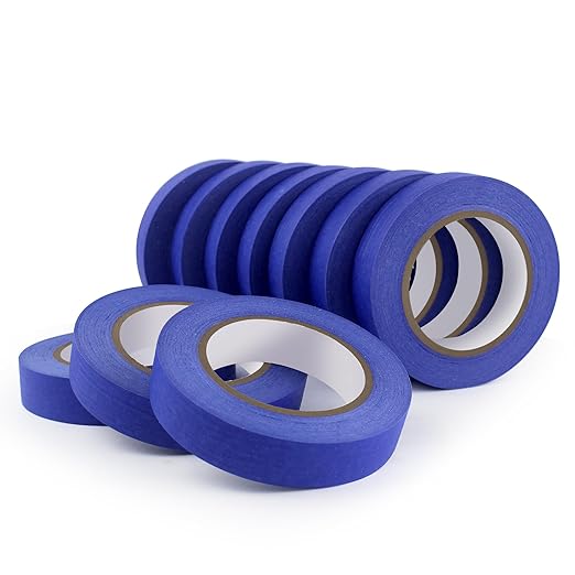 Painters Tape 10 Rolls, Masking Tape 1 Inches x 55 Yards,Gentle Adhesive,Protects Delicate Surfaces, Painting Tape for Walls, Labeling, Decorating,Crafts,DIY,No Residue,Easy Removal,Blue