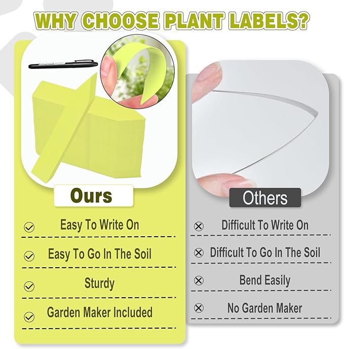 Plant Labels 200 Pcs Yuanling for Seeding Plastic Waterproof Plant Name Tags Garden Labels Marker Garden Pots Stakes for Outdoor Potted Plants Belt Permanent Marking Pen (Yellow)