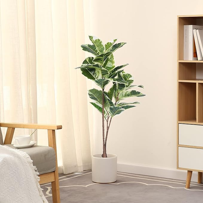Artificial Rubber Tree Plant 43in Tall Faux Ficus Tree Potted Fake Tropical Decorative House Large Floor Artificial Plants for Home Office Store Room Decor