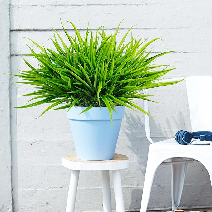 Uieke 28 Bundles Artificial Outdoor Plants UV Resistant Fake Grass Plants Faux Plastic Plants Greenery Shrubs for Home Garden Pathway Window Box Front Porch Spring Summer Decor, Green