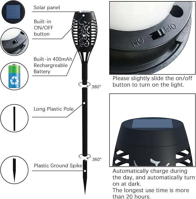 Solar Lights Outdoor Halloween Decorations, Upgraded 4 Pack Purple Solar Torch Lights with Flickering Flame, Waterproof Halloween Lights Outdoor, Tiki Torches for Outside Patio Pathway Decor