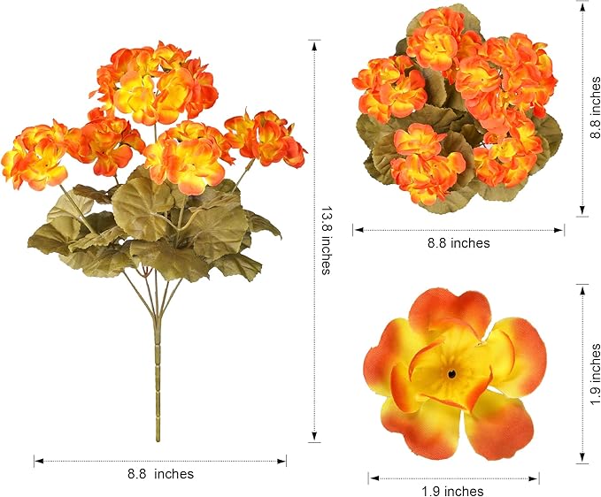 Fake Geraniums Artificial Flowers for Outdoors Fall Autumn Decoration, 6 Bundles Silk Geraniums Look Real Faux Fall Flowers Plants for Front Door Garden Planter Patio Balcony Yard Home Indoor, Mix