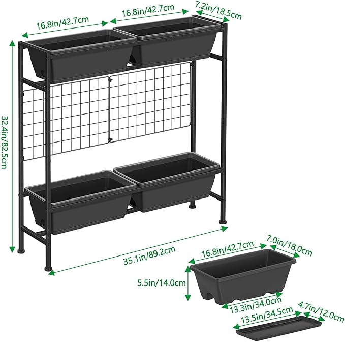 Raised Garden Beds with Legs Elevated Garden Planter Boxes with Trellis Raised Flower Boxes Patio Balcony Herb Garden Planter Beds Outdoor for Flowers Vegetables, Gray