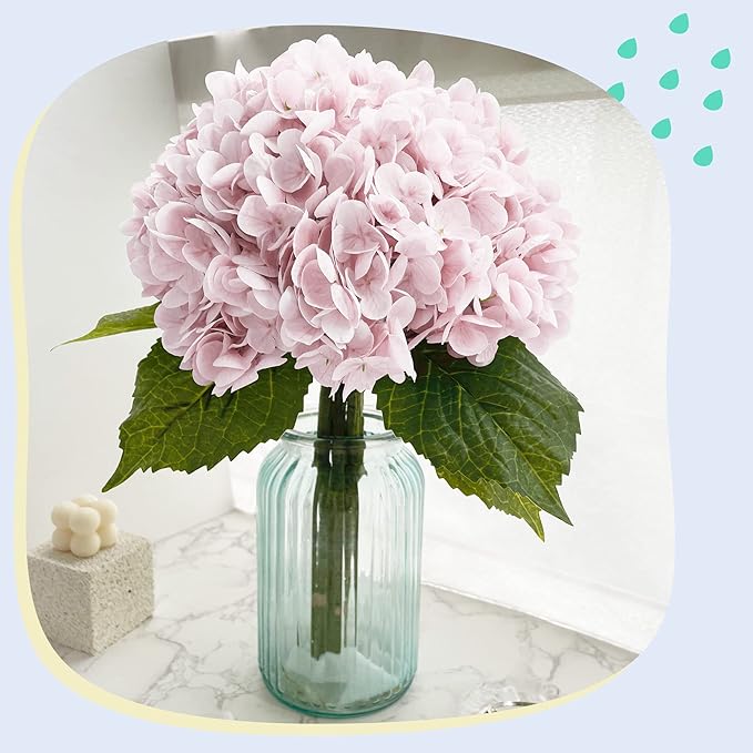 Yatim 21In Pink Artificial Hydrangea Flowers 5 Pcs Real Touch 3D Print Latex Flowers for Wedding Centerpieces Bouquets DIY Floral Decor Home Decoration with Stems