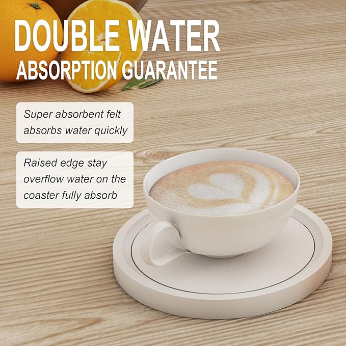 MinBoo Bamboo Coasters for Coffee Table Set of 6 Coasters for Drinks Absorbent with Holder Coffee Table Decor for Tabletop Protection Gifts for House Warming New Home & Wedding (White)