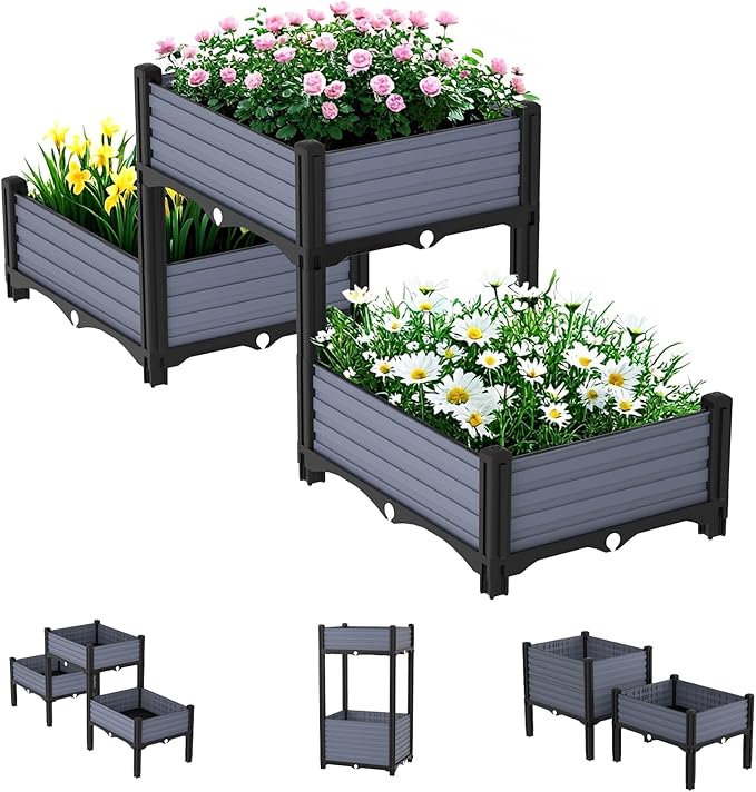 Planter Box Raised Garden Bed with Reinforced Support Rods, Drainage Grid, Multi-Combination Options for Vegetables, Flowers, and Herbs, Ideal for Balcony, and Patio Gardening