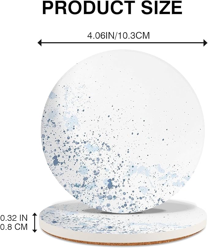 Drink Stone Coasters Set of 2 -Round Marble Style Desk Coasters with Non-Slip Cork Backing, Cute Coffee Desk Coaster for Office, Home Decor, Housewarming #2PACK (Starry Ink)