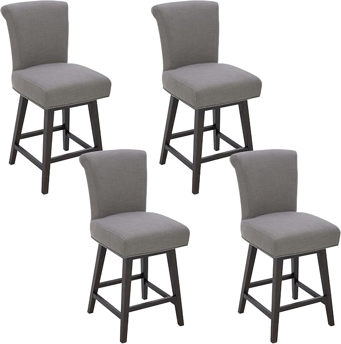 CHITA 26 Inch Counter Height Swivel Bar Stools Set of 4, FSC Certified Modern Fabric Swivel Barstool Chair with Back, Flint Grey