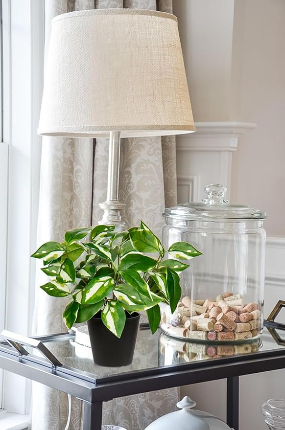 Artificial Plants Indoor Small Fake Plants in Pots Faux Pothos N‘ Joy Potted Plant Fake Indoor Plants with Black Pots for Bathroom Living Room Office Desk Shelves