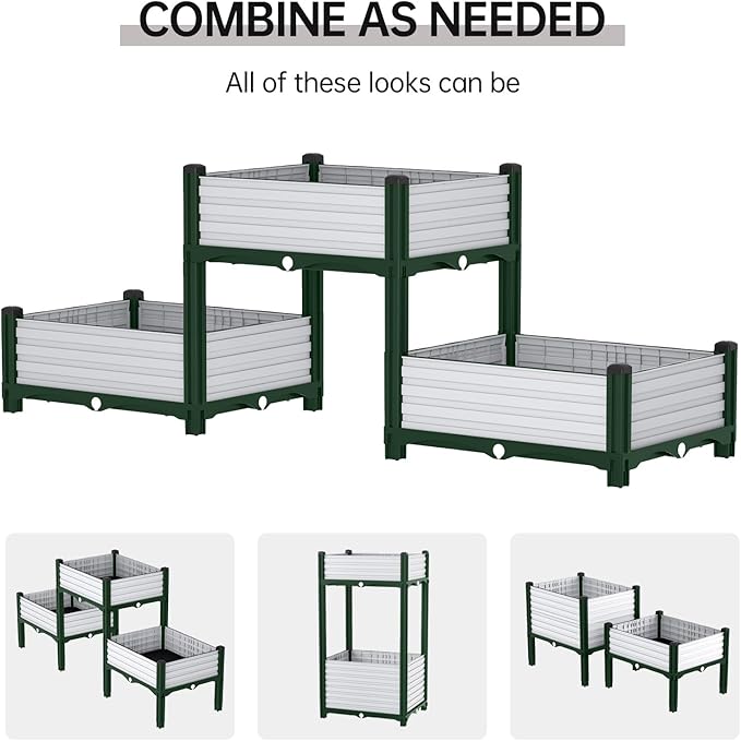 Planter Box Raised Garden Bed with Reinforced Support Rods, Drainage Grid, Multi-Combination Options for Vegetables, Flowers, and Herbs, Ideal for Balcony, and Patio Gardening