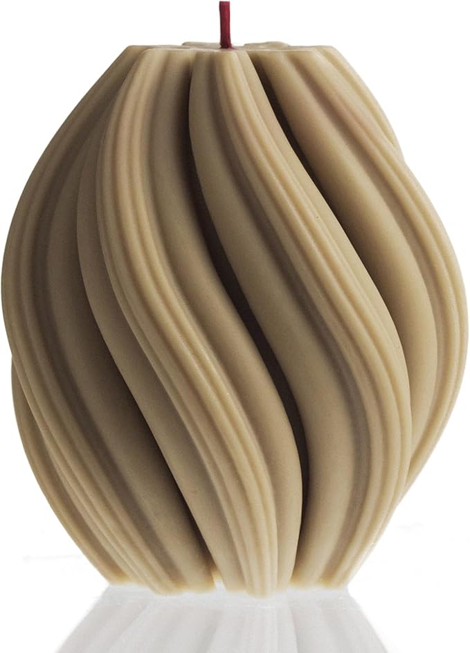 LAWA Swirl Candle - Beautiful Handmade Pillar Scented Soy Wax Twirl Elegant Bubble Aesthetic Candle Housewarming Gift Home Room Shelf Decor Idea Spiral Olive Beige (Small)
