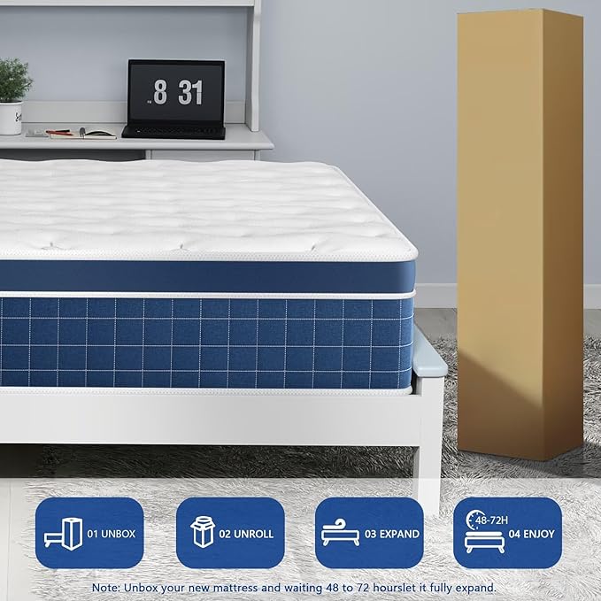 Twin Size Mattress in a Box 14 Inch Hybrid Mattress [Enhanced Stability], Medium Firm Feel with Memory Foam and Pocket Springs, Reinforced Edge Support