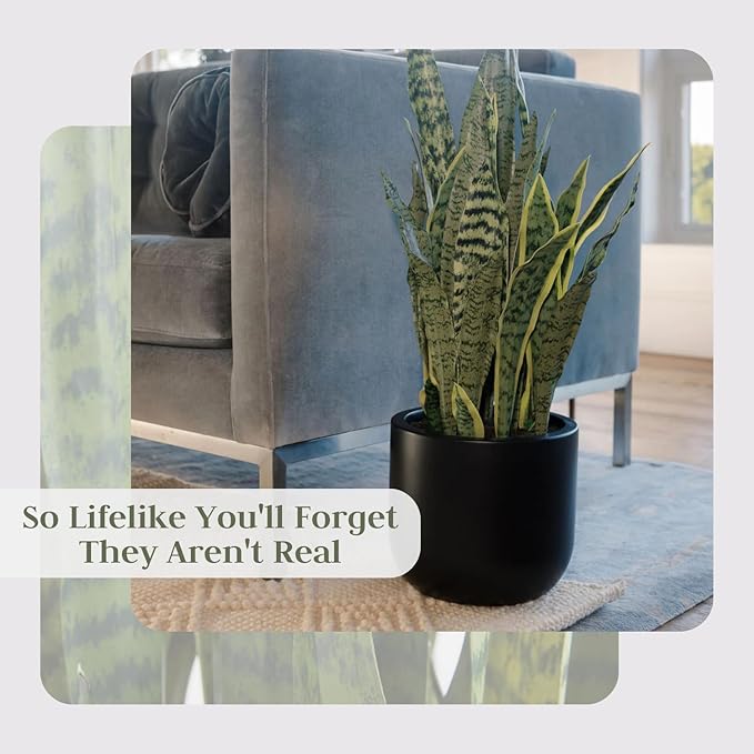 Faux Snake Plant, Premium Artificial Indoor Plant Stands 30” Tall and Enhances Interior Design, Lifelike-Leaves Create Realistic Natural Appearance, Black Planter Pot Included