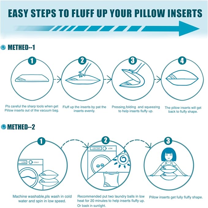 Siluvia 24x24 Pillow Inserts Set of 2 Square Throw 24 Euro Pillows with 100% Cotton Cover for Sofa, Couch, and Bed - White