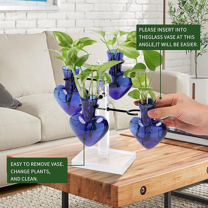 Plants Propagation Stations Plant Terrarium Kit Gift for Women Birthday Glass Planters for Indoor Plants Home Office Decor Acrylic Plant Accessories - 4 Love Hear Vase