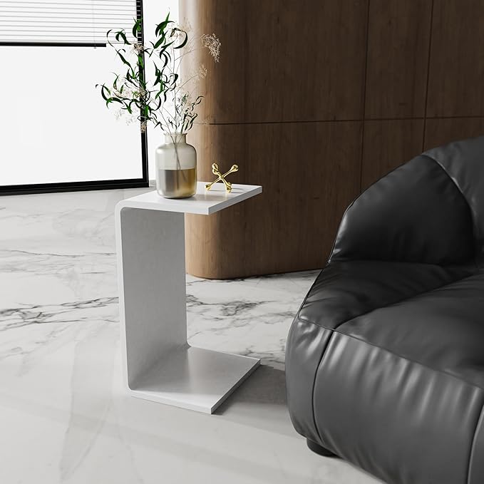 Acrylic Coffee Table for Small Couch, Premium Coffee Tables for Living Room, Modern Waterfall White End Table with Round Edges, Bedroom, Bathroom, Office (24"x15"x12")