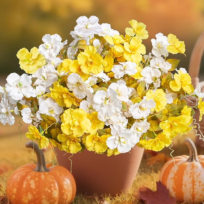 Fake Fall Flowers Artificial Mums for Outdoors Autumn Decoration, Faux Silk Flowers Plants Realistic UV Resistant Tropical Flower Artificial for Outside Planter Patio (F2MixHB, 6 Bundles)