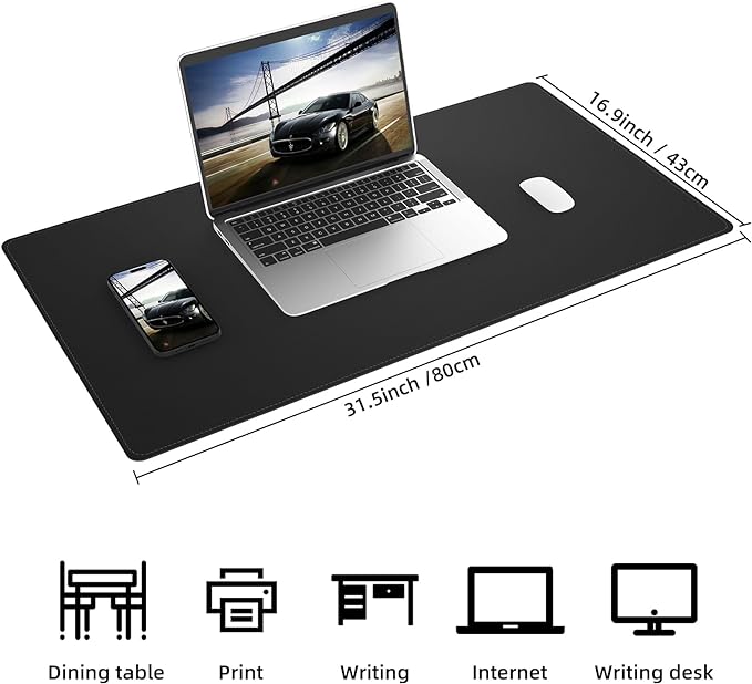 AFIING Dual-Sided Desk Pad, Natural Cork & PU Leather, Desk Mat Protector Non-Slip, Waterproof, Easy Clean,Large Mouse mats for Office and Home Work(Black, 31.5"x17")