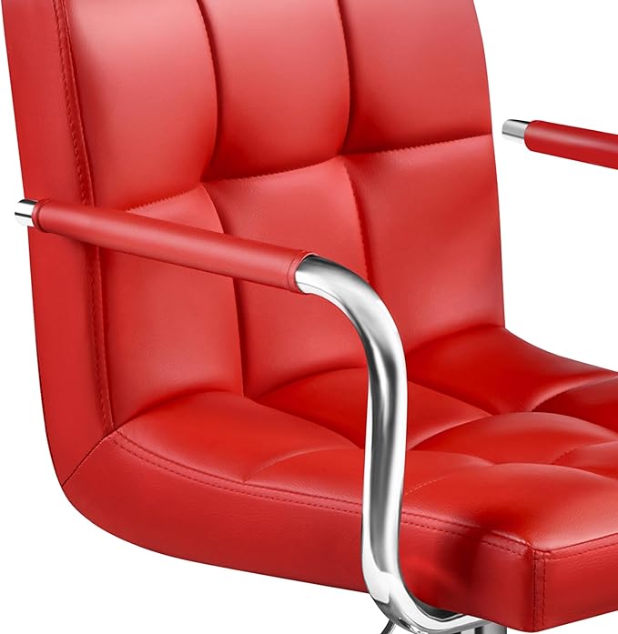 Yaheetech Bart Stools Set of 4, PU Leather Adjustable Barstools with Armrest, Counter Height Stool Chairs with Thickened Seat Cushion for Kitchen Island, Red