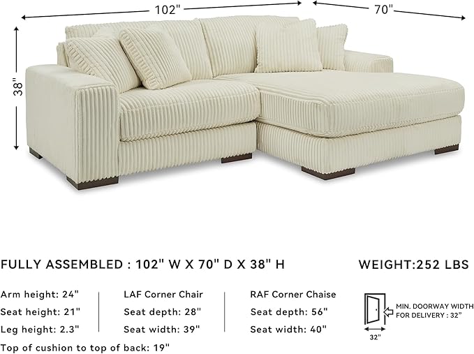 Signature Design by Ashley Lindyn Contemporary L-Shaped 2-Piece Sectional with Chaise for Living Room, White,